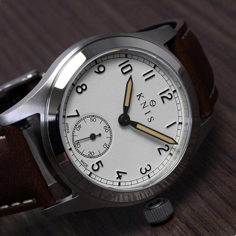 KNIS Ретро Милитари Сделано в Сапфире 10 АТМ Вода Коричневые Мужские Часы, Япония, Кристалл, Водонепроницаемость, Молочно-белый Циферблат, Кожа, KN003-WHBRLE