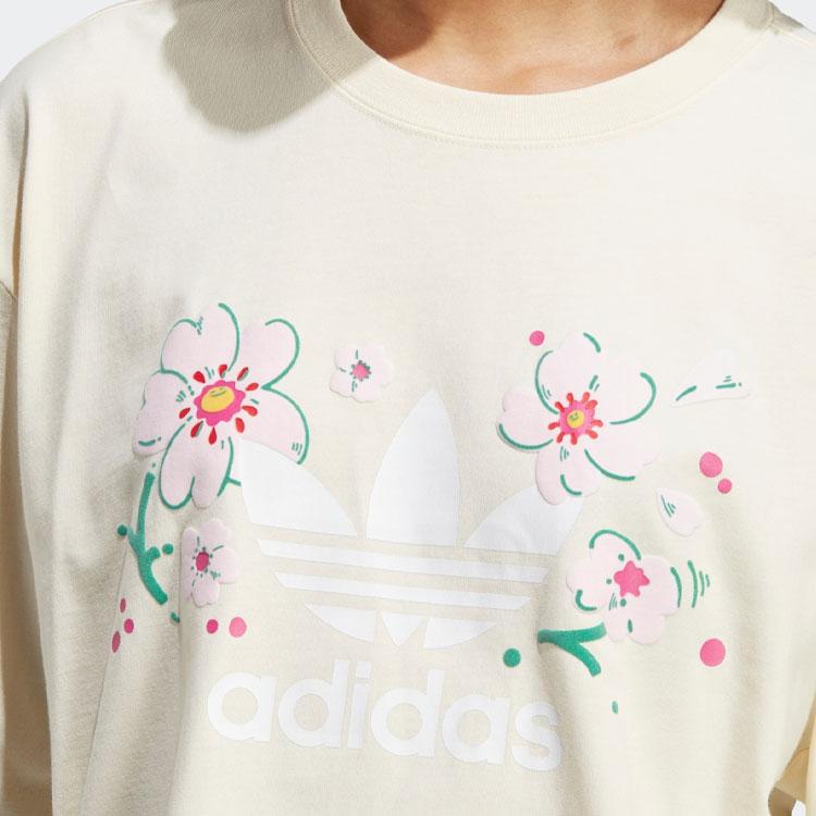 adidas Originals Sakura Limited Edition SS23 Повседневная футболка с цветочным принтом логотипа и круглым вырезом с короткими рукавами Женские топы Молочно-белый IP3751