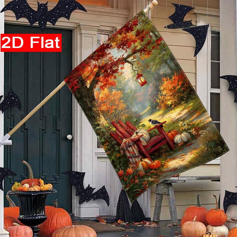 2D Flat, 2D Flat,Thanksgiving Autumn Pumpkin Lantern Hummingbird Garden Flag_4 (2)- Outdoor Garden Flag Double-sided Home Decoration Courtyard Decorat
