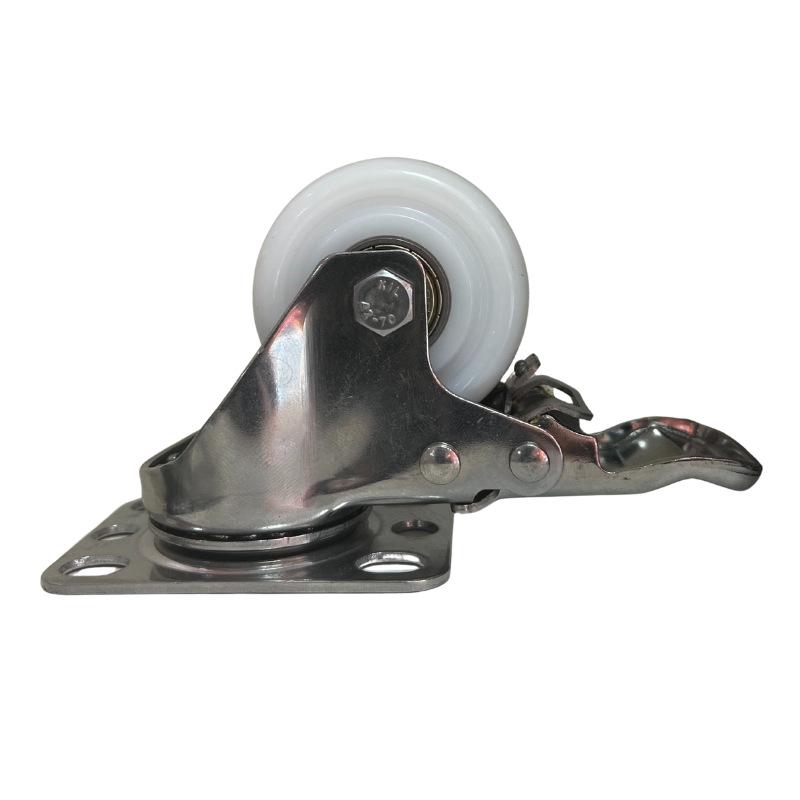 1.5/2-inch 304 Stainless Steel Nylon Furniture Casters with Brake, Silent Swivel White Wheels