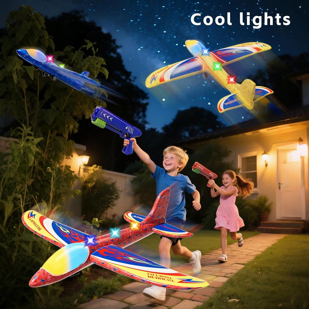 Pack Aeroplane Launcher Toy Aeroplane Construction Kits,LED Foam Glider Catapult, Flight Modes,3-12 Years Old Boys Girls Birthday Gifts
