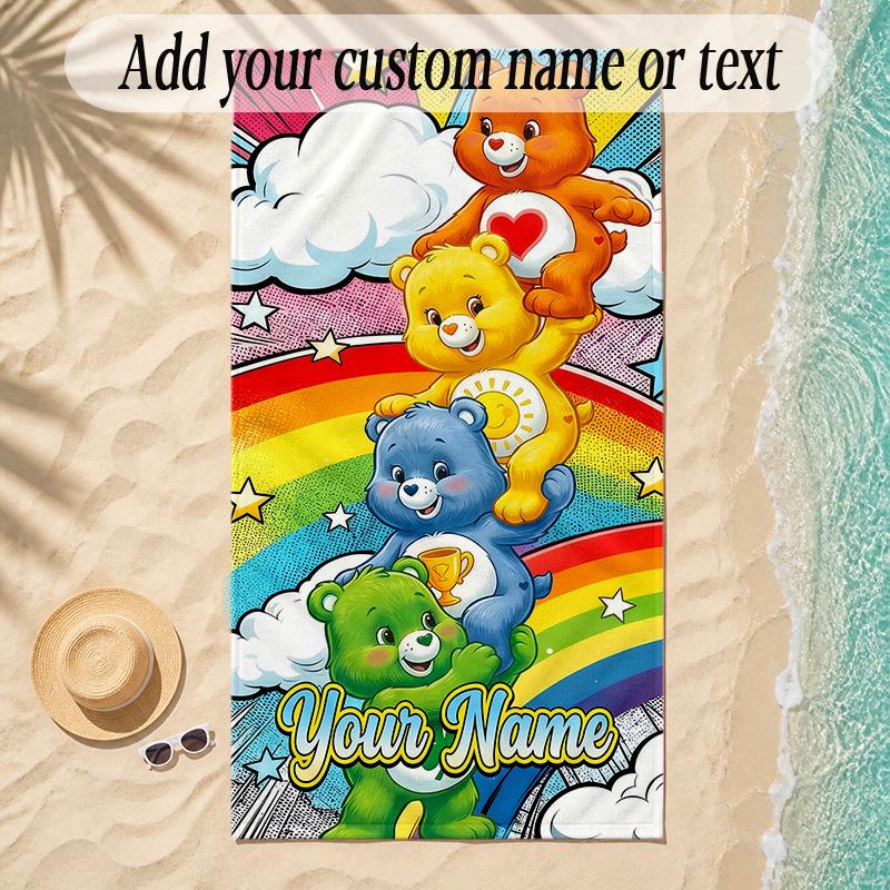 Beach TowelCare Bears Custom Name Text Personalized Soft Towel for Beach Pool Indoor Home Decor Gift