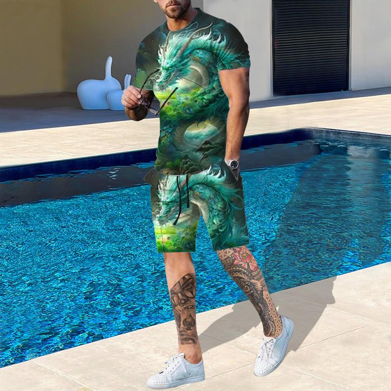 Модная мужская спортивная одежда с принтом 3D-дракона, повседневная дышащая освежающая футболка