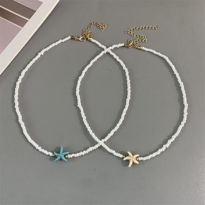 Ракушка Морская Звезда Женская Короткое Ожерелье Летний Праздничный Подарок Ручной Работы Чокер Бисерное Ожерелье Белый