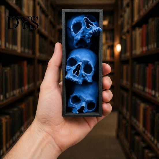 Декор на тему Хэллоуина Черепа Книжная полка-вставка, Готический череп для книжной полки, 3-уровневая скульптура, Загадочная библиотека с черной рамой, Academia Spooky для