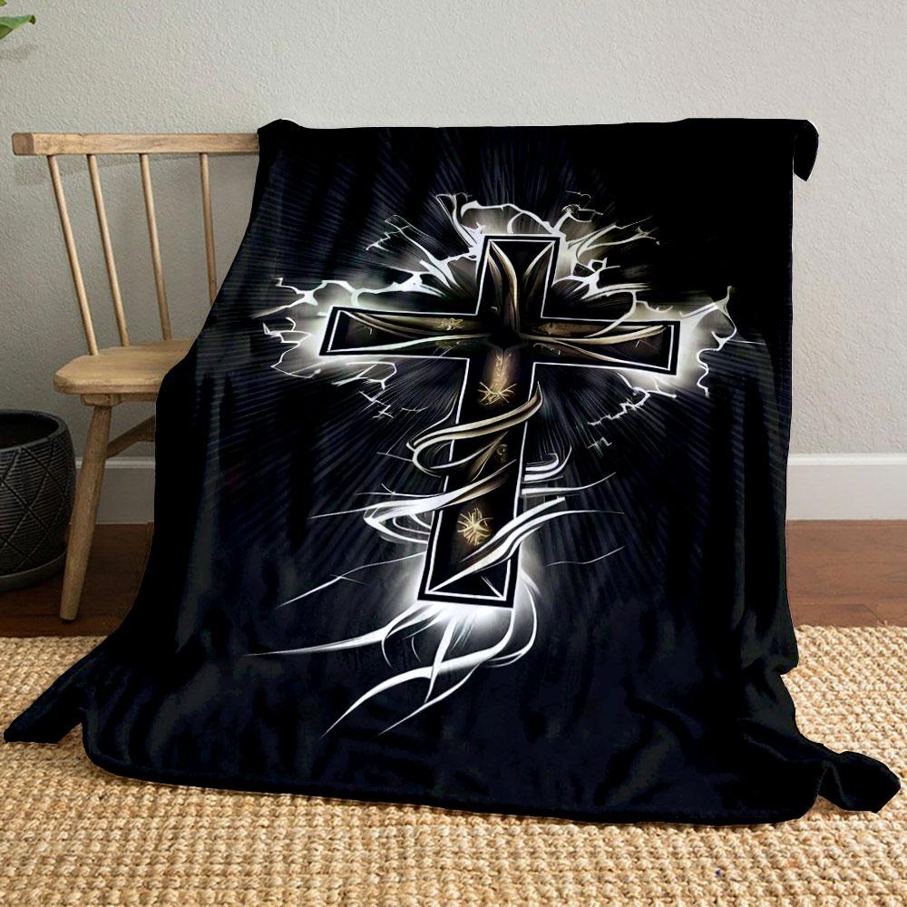 Golden Cross Lightning Blanket Printed Blanket for Living Room Bed Couch lunch break Soft Cozy Blanket for Friend's festival Gift