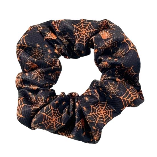 Fluffy Hair Scrunchies Halloween Ties, High Elasticity Scrunchies, Soft Stretchy Bands with Ghost Witch Hat Tie Bat Spider Web Design,