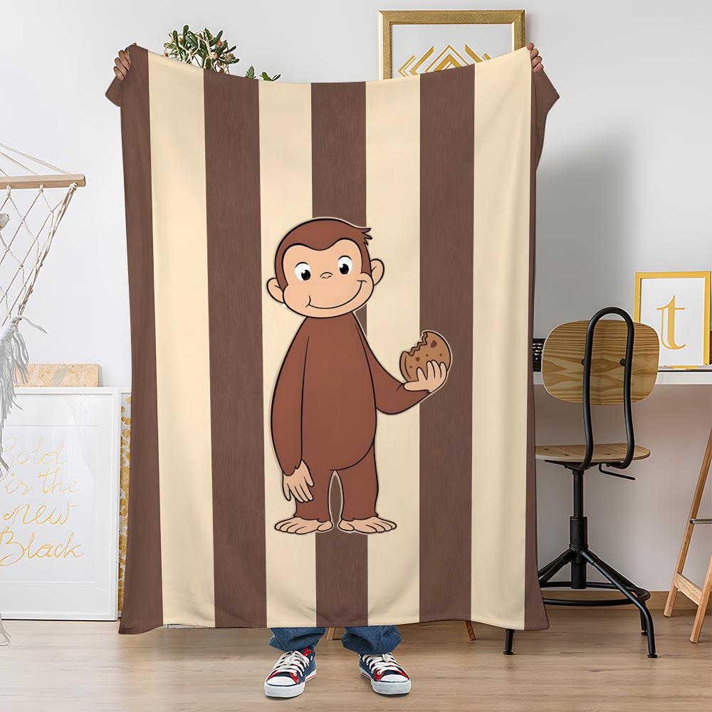 MONKEY CARTOON C-Curious GeorgeS Throw Soft Coral Fleece Blanket 310gsm Fluffy Warm Throw for Sofa Bed Couch Bedroom Decor