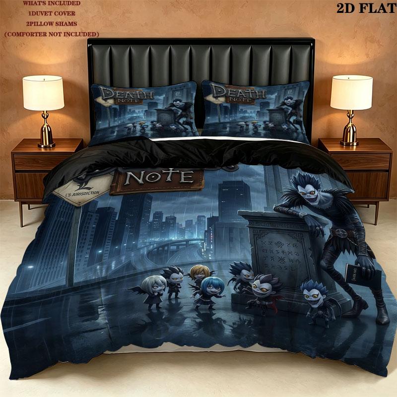 Death Note Pattern Bedding Quilt Set Quilt Cover Pillowcase Home Birthday Gift(1 * duvet cover + 2 * pillowcase, without core)