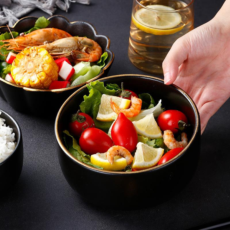 Japanese Fruit Bowl Salad Bowl Ceramic Rice Bowl Flower-Shaped Small Soup Bowl Buffet Restaurant Cooking Dishes Tableware