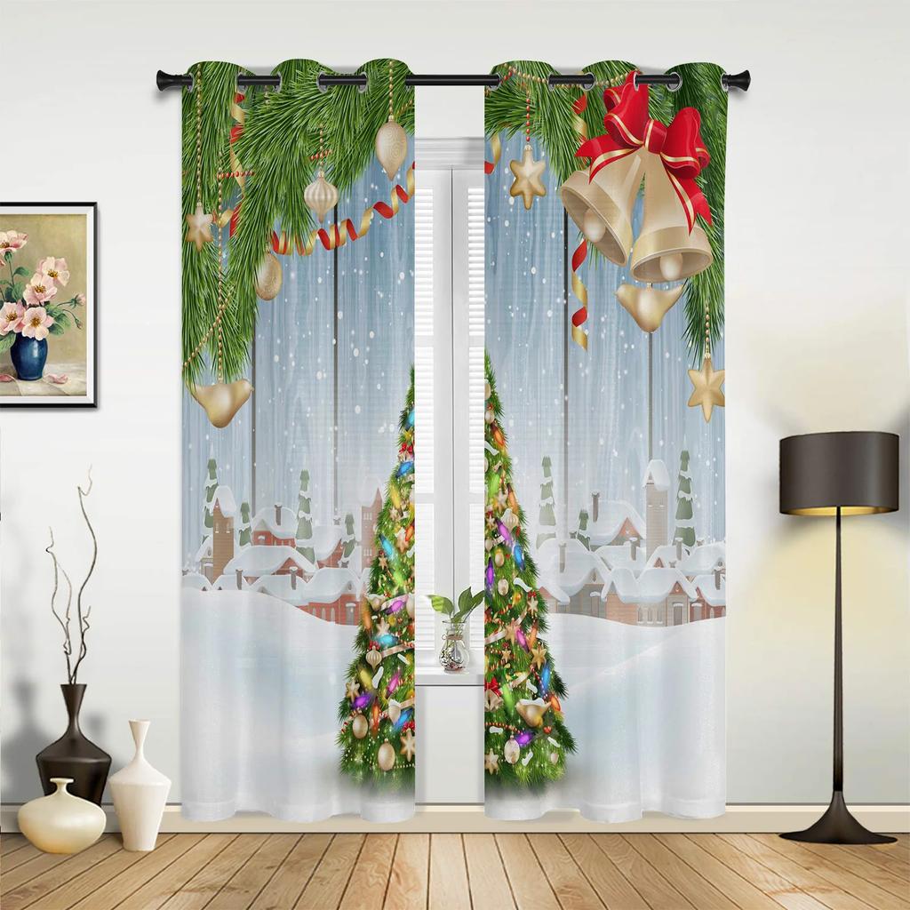Рождественская елка Подарочные колокольчики Деревня Снег Оконные шторы Декор для дома Спальня Кухня Гостиная Рождественские украшения Рождественские подарки