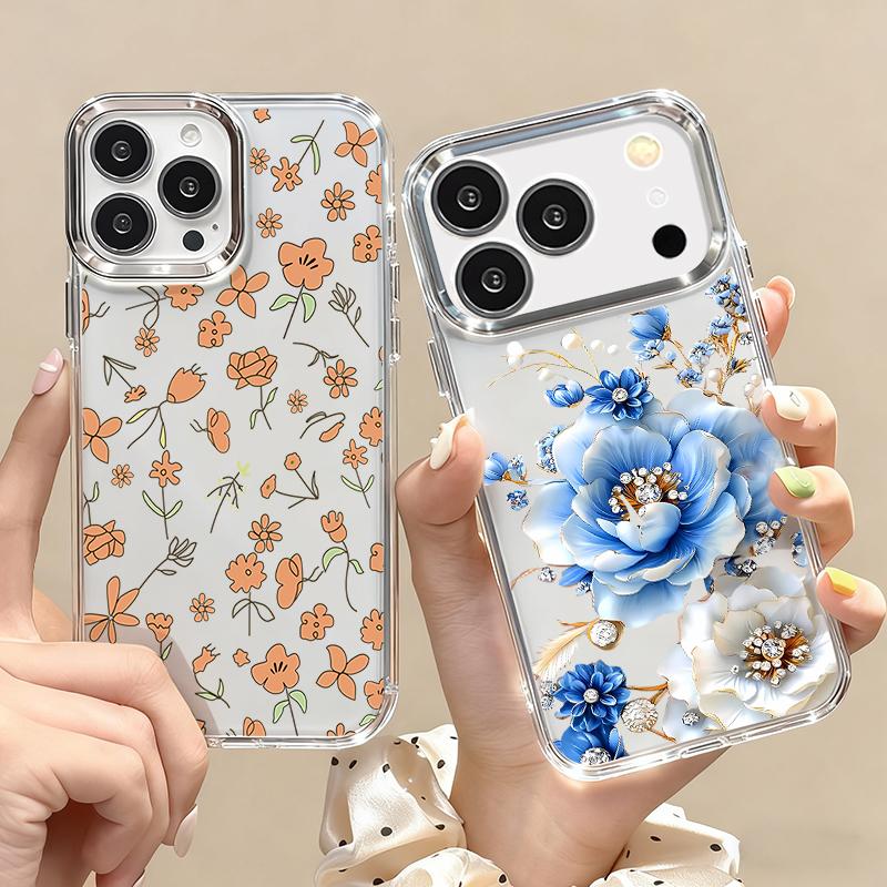 Чехол с мелким цветочным узором для iPhone 17 Pro Max iPhone 16 15 14 13 Pro Max 11 17e 16e Покрытие Рамка для камеры Прозрачная Мягкая силиконовая задняя крышка