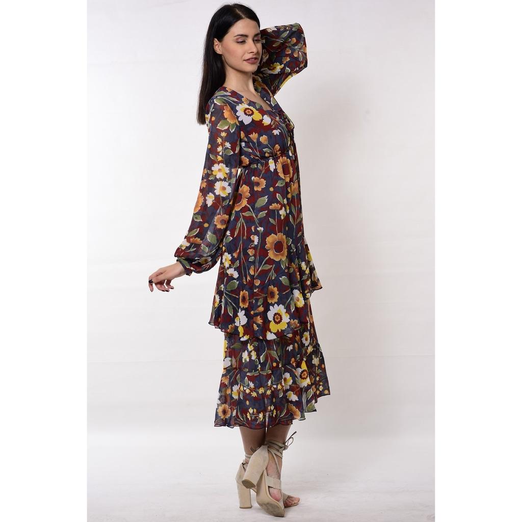 Юбка с цветочным узором и детальным платьем в пол