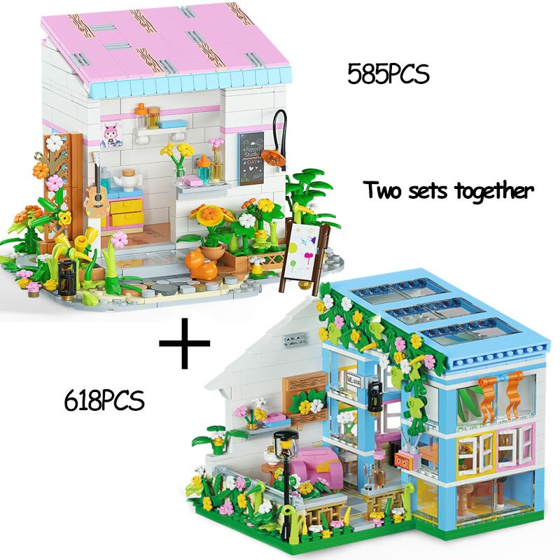 NEW MINI Set Flower Bouquet House Model Building Blocks MOC Street View Fairy Tale Town Bricks Assembly Children Kids Toys Gifts