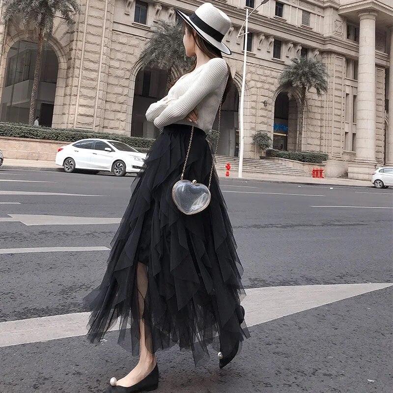 Повседневное женское однотонное бальное платье, юбка из тюля с высокой талией, плиссированная юбка-пачка, женские сетчатые юбки для свиданий, падение