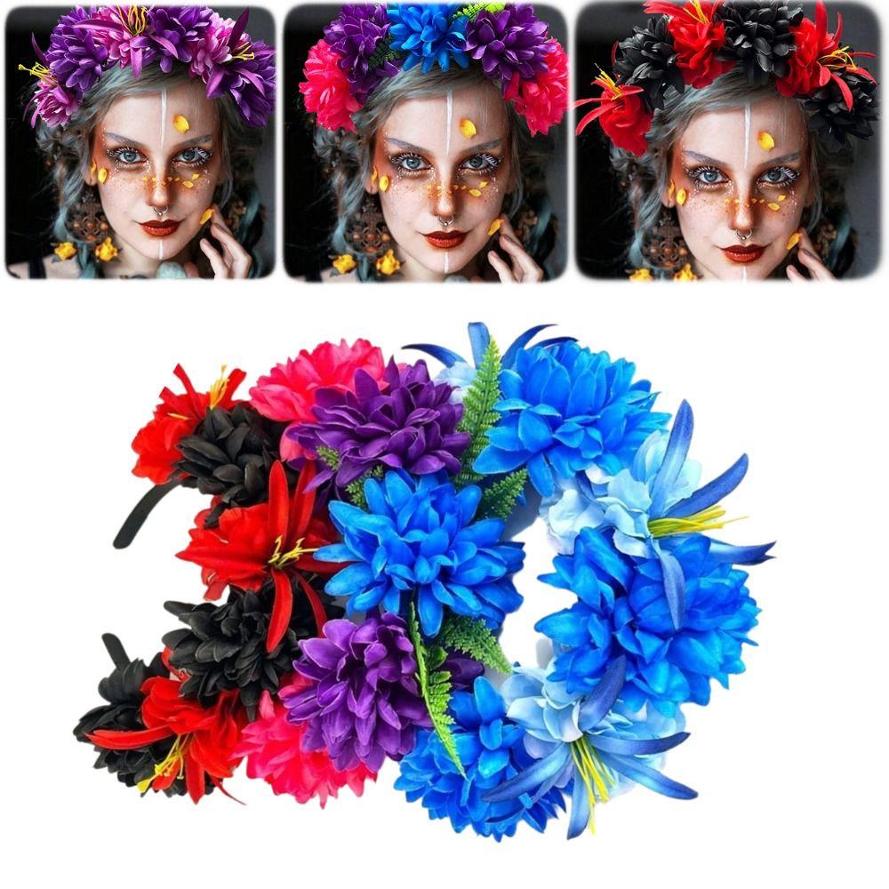 Bright Artificial Marigold Flower Headband Vivid Faux Marigold Floral Headpiece Holiday Gathering
