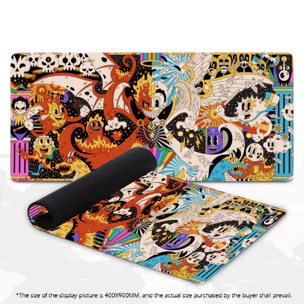 Large XXL Retro Devil Angel Cartoon Mouse Pad Gothic Doodle Art Deskmat Non-Slip Rubber Keyboard Mat Gaming Table Mousepad