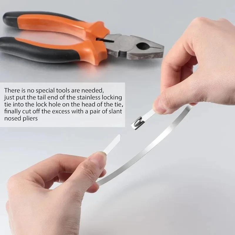 20/100 шт. Кабельная стяжка из нержавеющей стали, многоразовые самозатягивающиеся крепежные кольца, кабельная стяжка, многоцелевая металлическая фурнитура, органайзер для кабелей
