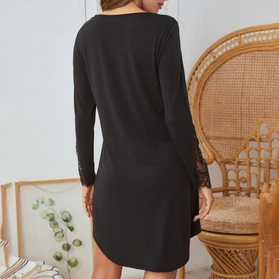 Ночные сорочки с длинным рукавом для женщин, ночные рубашки с V-образным вырезом и кружевной отделкой, мини-ночная сорочка на пуговицах с ложной планкой