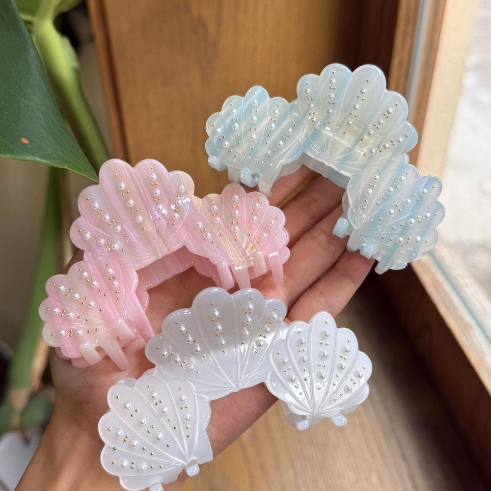 Acetic Acid Acetate Shell Hair Claw Elegant Pearl Rhinestone Crab Clip  Hair Styling Accessory