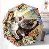 1pc Automatic Open/Close Umbrella with Cute Kittens In Basket & Butterflies - Compact Folding Umbrella, Sturdy Iron Frame, Por