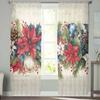 Christmas Watercolor Poinsettia Sheer Curtains for Living Room Decoration Window Curtains Kitchen Tulle Voile Curtains