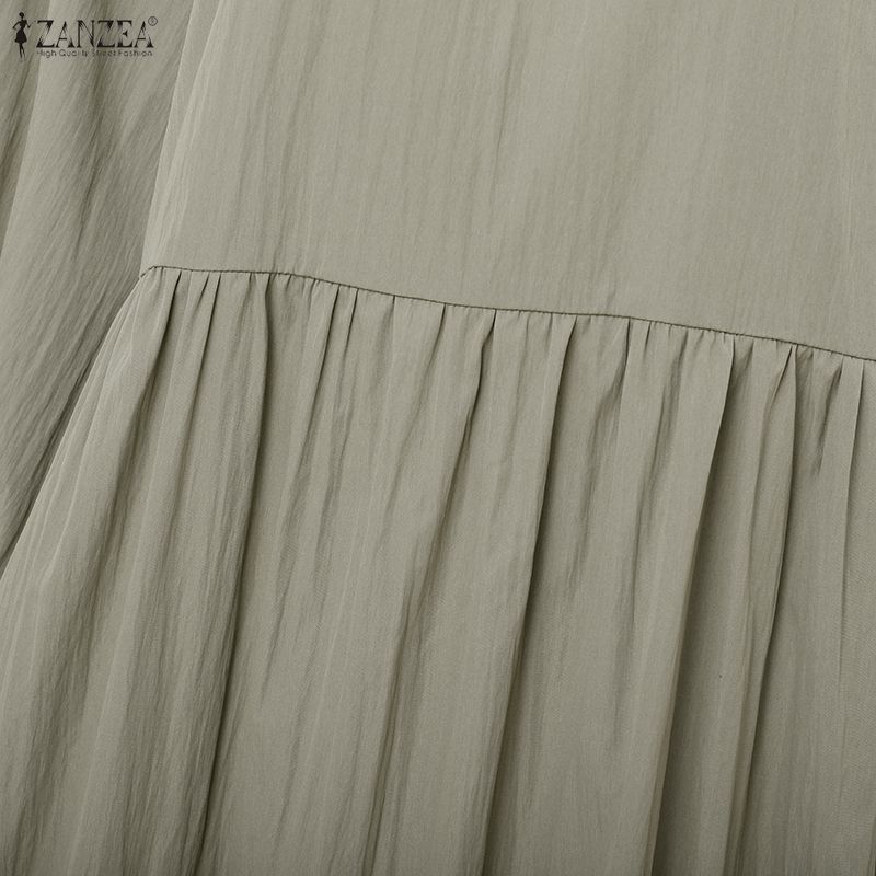 ZANZEA Женское повседневное платье-макси с длинным рукавом, круглым вырезом, свободного кроя