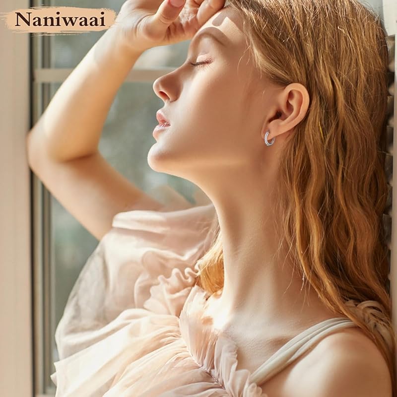 Naniwaai Earrings Ladies April Birthstone Hoop Sway 2Way Flower Woman Silver Compatible with Metal Allergies Cross Adult Accessories Present Birthday