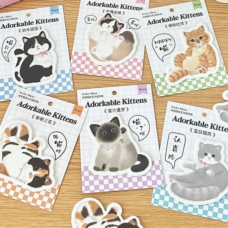 30pcs/set Sweet Cartoon Anime Kitten Sticky Note Korean Chic Cute Cat Scrapbooking Memo Pad Kawaii Notepad Student Supplies