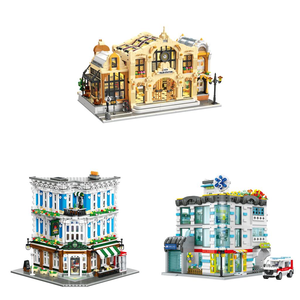 City Large-Scale Building Street Scene Series With Lights Building Blocks Set, Desktop Ornament, Toy Decoration, Birthday Gift
