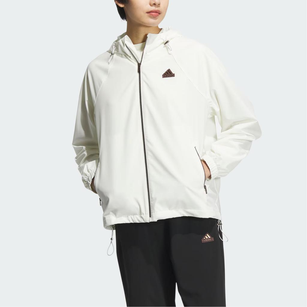 Adidas Tech Woven Outdoor Casual Sports Zip Hoodie Jacket Women Jackets Han-Jade-White JJ1127