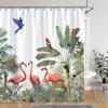 Tropical Botanical Jungle Animal Shower Curtain Coconut Flamingo Giraffe Bluebird Polyester Fabric Shower Curtain Bathroom Decor