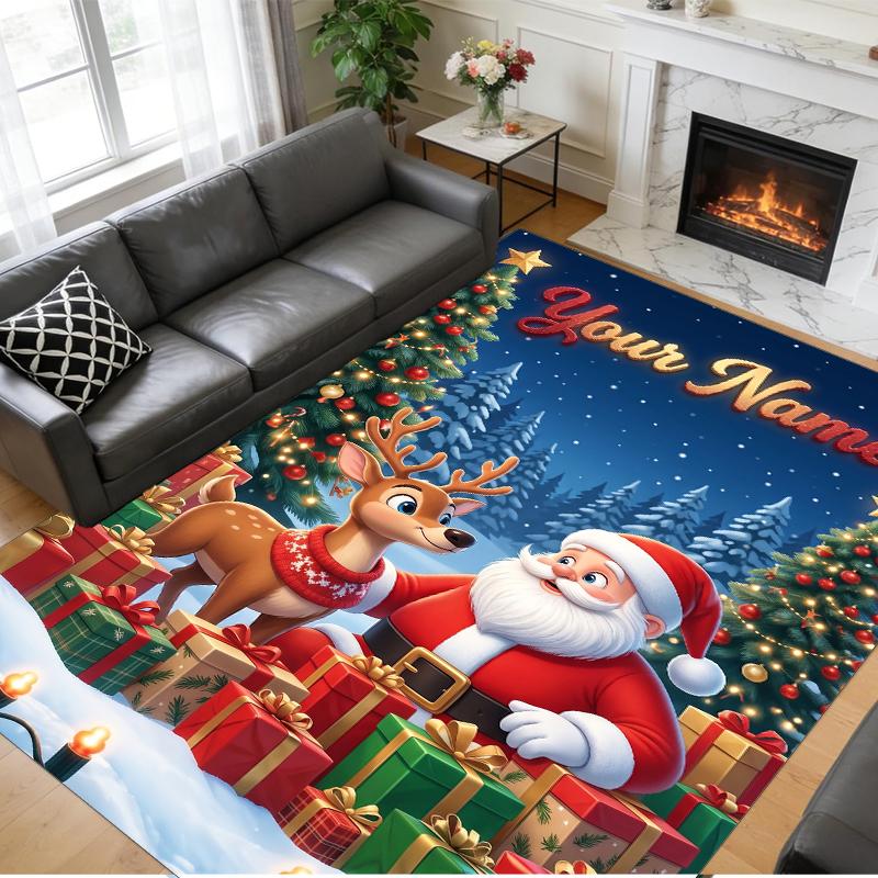 Christmas Custom Name Printed Square Area Rug Soft Non Slip Floor Carpet For Bedroom Holiday Gift