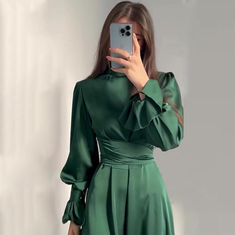 Femme Элегантное вечернее платье с длинными рукавами, летнее платье макси с высокой талией и рюшами, женское винтажное платье для отдыха в французском стиле, женское платье