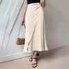 Women Midi Skirt High-Waisted Fishtail Design Imitation Silk Skirt Smooth