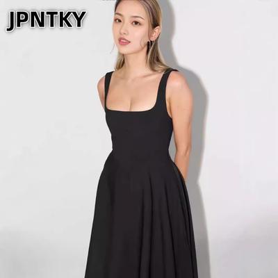 JPNTKY Женская мода Лето Весна Однотонный принт Без рукавов Повседневные платья