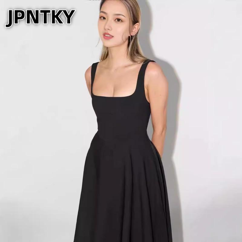 JPNTKY Женская мода Лето Весна Однотонный принт Без рукавов Повседневные платья