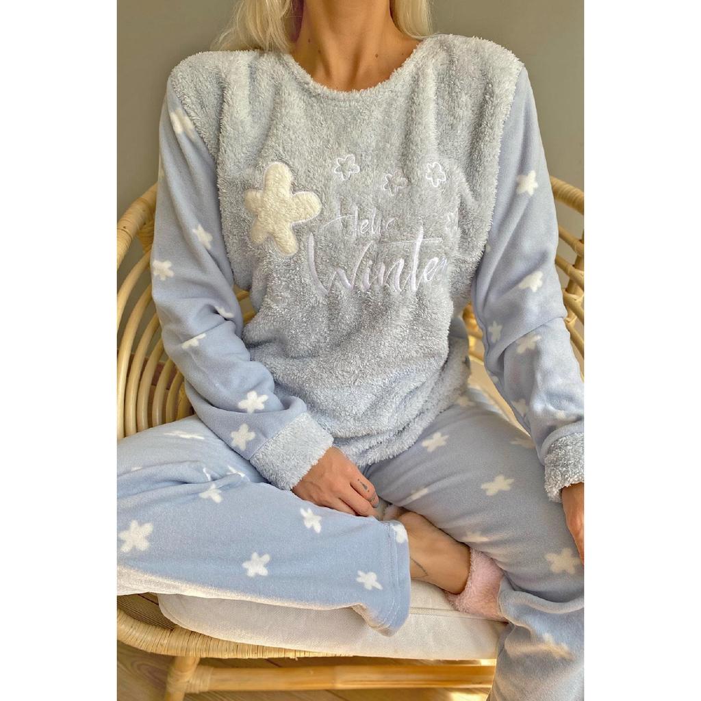 Фиолетовый женский плюшевый пижамный комплект с рисунком Hello Winter