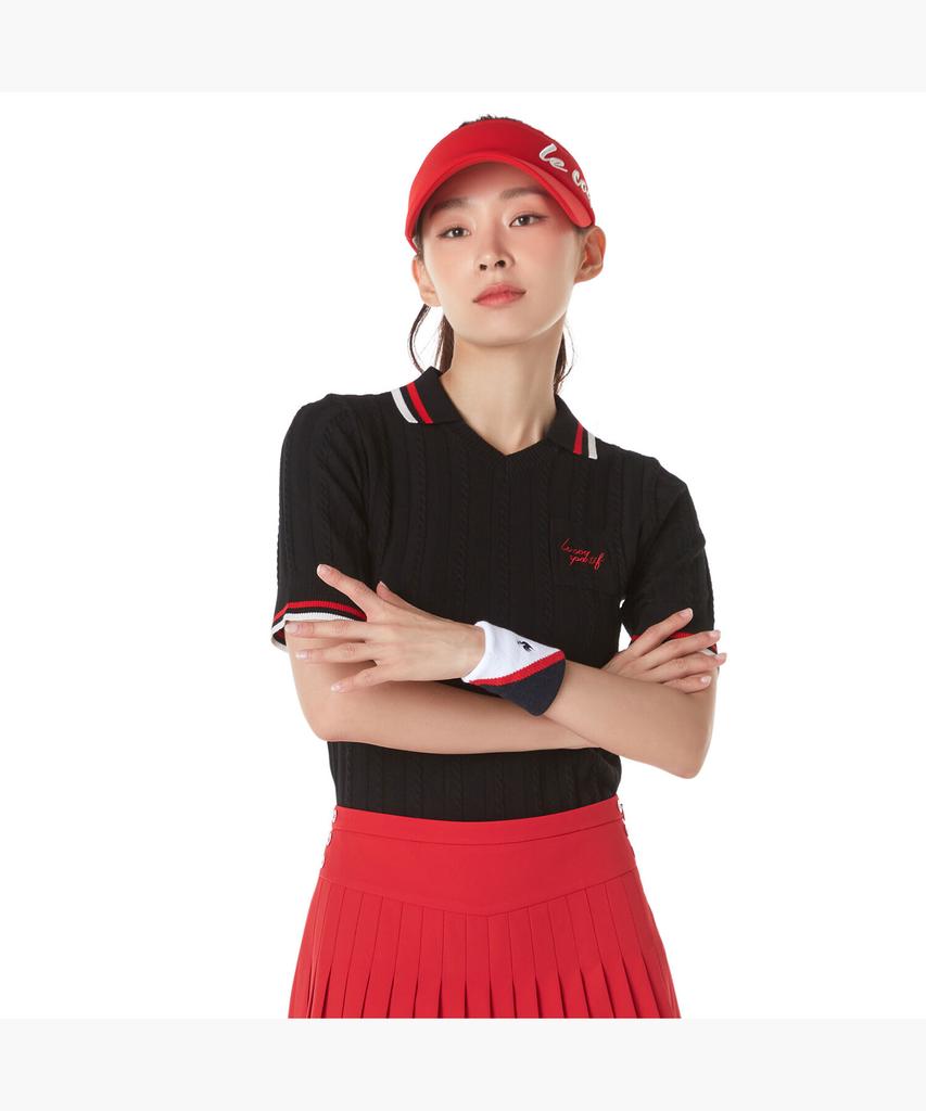 Женский джемпер LECOQ GOLF с косами, коротким рукавом и воротником (Gp322Lkp81)
