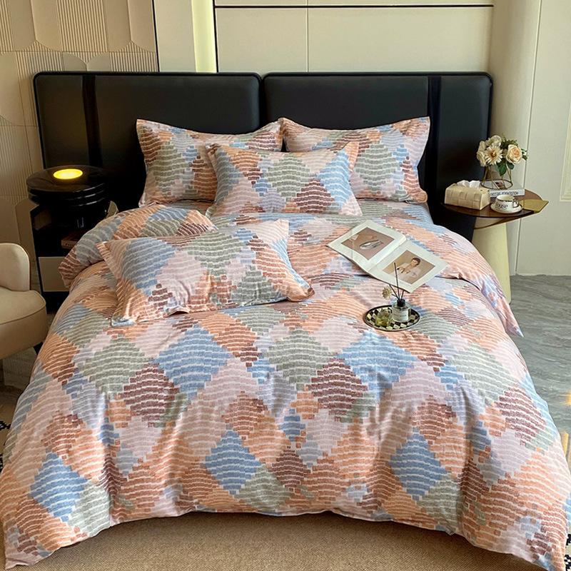 Комплект из четырех предметов из плотного хлопкового потертого материала, легкое роскошное теплое одеяло из чистого хлопкового набивного потертого материала, комплект из четырех предметов из простыни