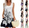 Women's Summer Casual Square Neck Floral Print Dress Sleeveless Dress With Pockets