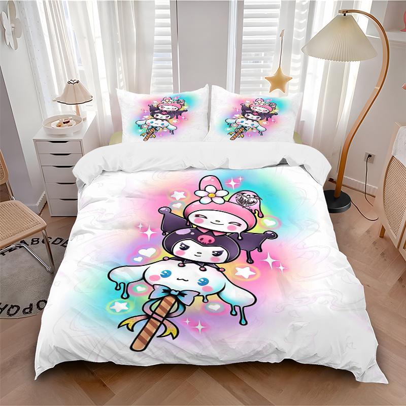 3pcs Sanrio Character Series Bedding Set, Including 1 Quilt Cover and 2 Pillow Shams, Without Filling, Soft and Comfortable Home Bedroom Fab
