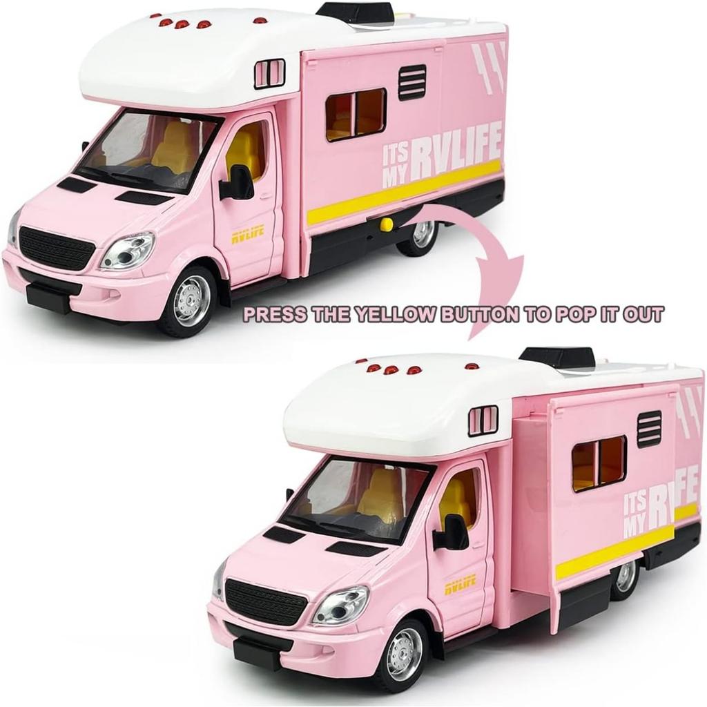Camper RV игрушки для дома на колесах, литой под давлением металлический автомобиль, ролевые игры, модель с откатом, двери и навес автомобиля, открытый свет, звук, подарки на день рождения для детей ясельного возраста