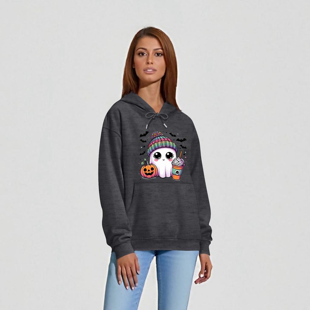 Женская однотонная толстовка с капюшоном с длинным рукавом и принтом на Хэллоуин