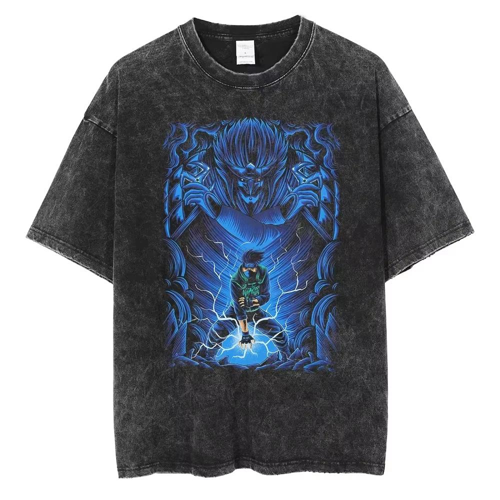 2026 Hip Hop Streetwear Japanese Anime Naruto Print T Shirt Vintage Black T-Shirt Harajuku Casual Tops Men Short Sleeve