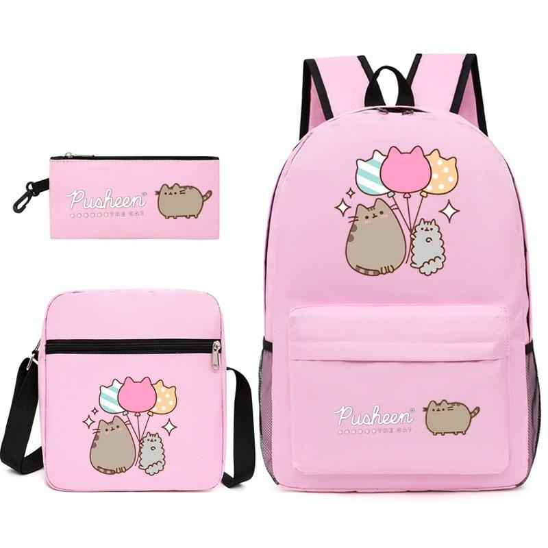 Pusheen Толстый кот Цзи Трехсекционный Школьный рюкзак Повседневный Рюкзак для Учеников Мужского и Женского Пола С принтом Большая Вместимость Наружный Рюкзак