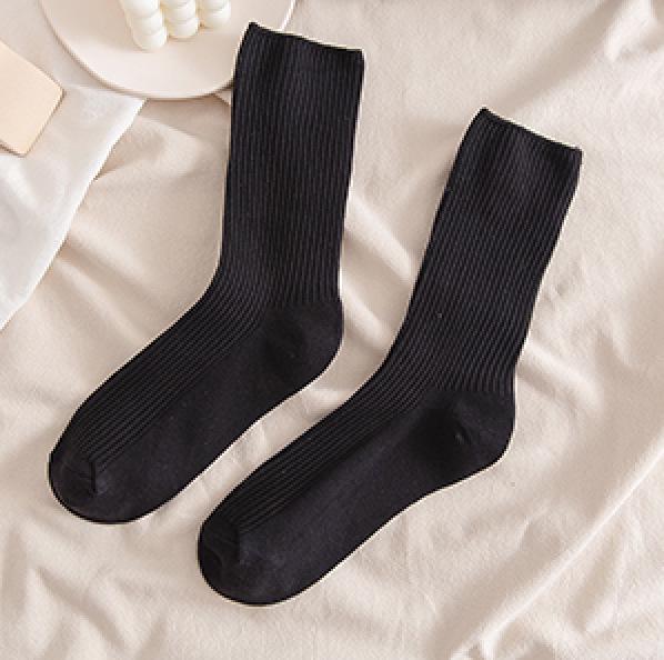 Кремово-белые вертикальные полосатые носки средней длины для женщин - весна/осень в японском стиле, универсальные однотонные носки JK