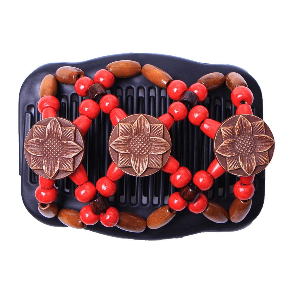 Fashion Women Elasticity Hairpin Beads Double Comb Clip Hair Device Stretchy Magic Comb