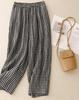 Spring and Summer Literary and Retro Small Plaid Natural Cotton and Linen Leaven Washing Process Loose Nine-point Wide-leg Pants Show Thin Homemade