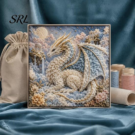 Fantasy Dragon Craft Set Fabric Poke Art Kit, Mythic DIY 3D Handmade Relief Wall Project, No-Sew Crafting Kit for Adults, Home Decor Theme